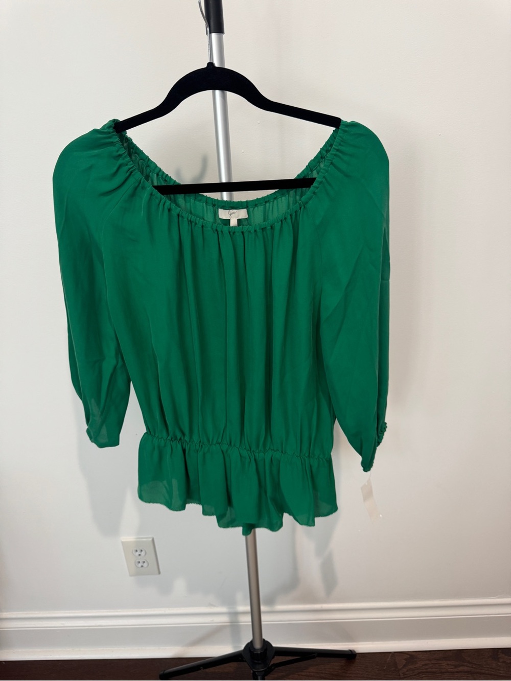 Joie Emerald Green Peplum Blouse with Gathered Neckline